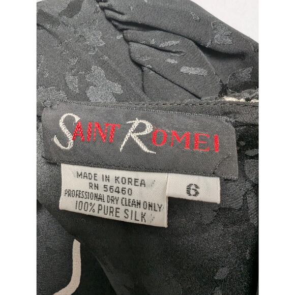 Vintage Saint Romei Black Hibiscus Print 80s 90s  100% Silk Dress 6 - Picture 6 of 7